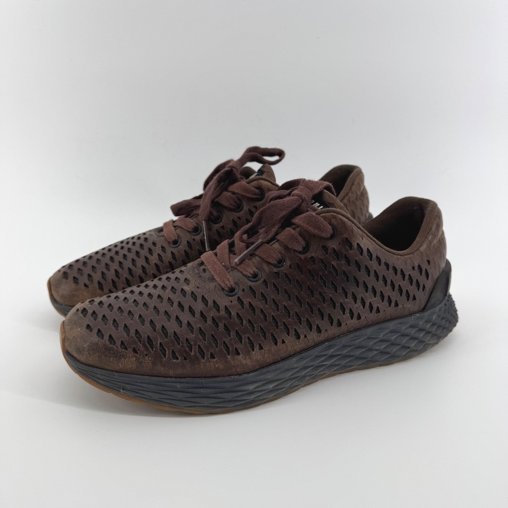 NOBULL Perforated Leather Runner Coffee Brown Mens 9.5 Low Top Lace Up Athletic